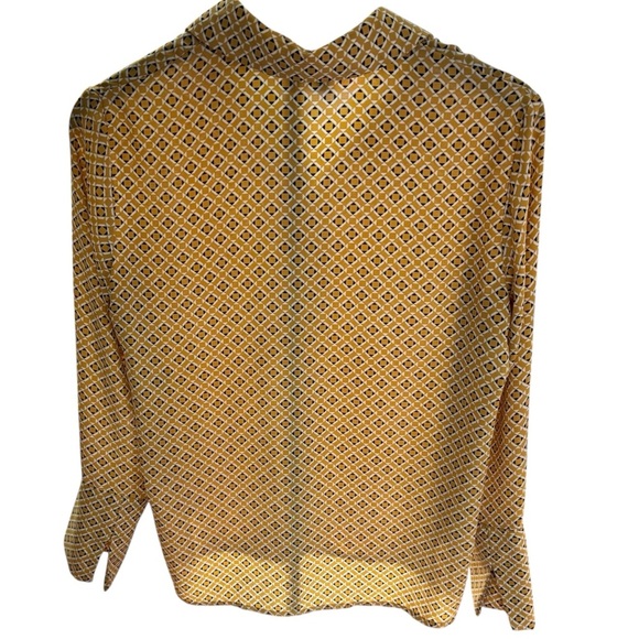 Jones Yellow & Blk Patterned Women’s S Buttoned Up Blouse w/wide Split Cuffs - Picture 4 of 8